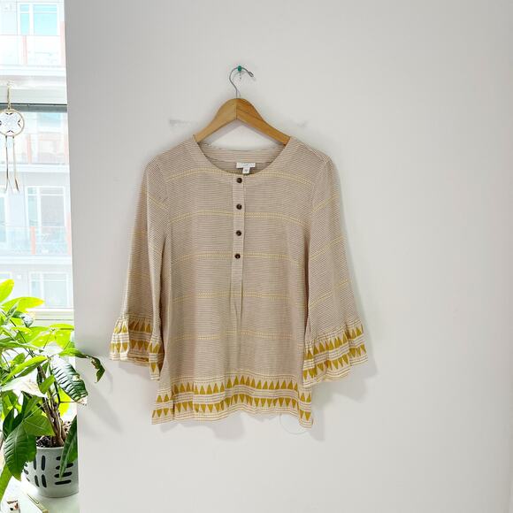J. Jill Brown & Yellow Stripe Blouse Size Medium - Picture 1 of 5
